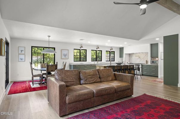 Dining room, Interior, Kitchen, Living room, Pendant Lights, Recessed Lighting, Wood Texture Flooring