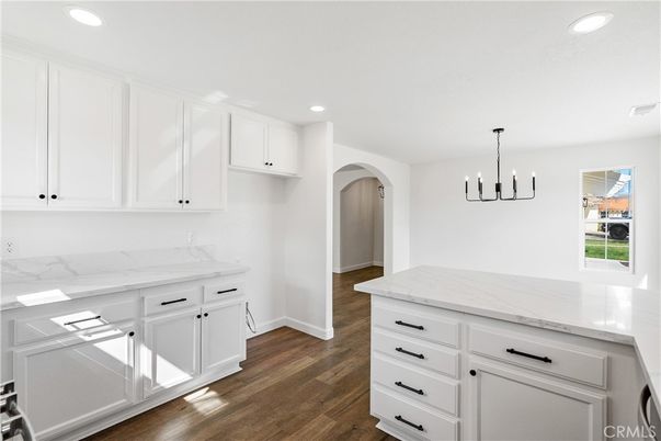 Interior, Kitchen, Pendant Lights, Recessed Lighting, Wood Texture Flooring