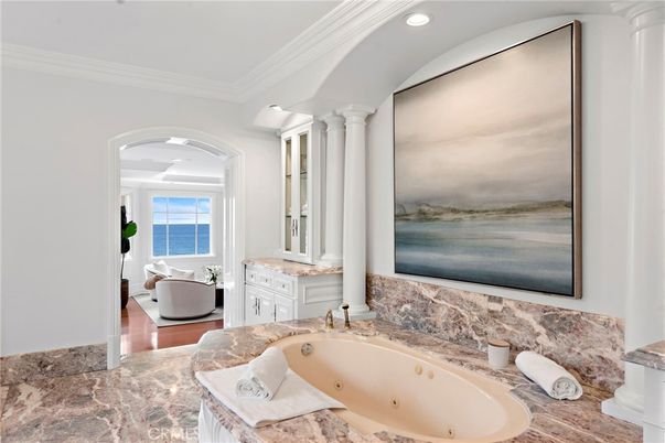 Bathroom, Interior, Recessed Lighting, Water, Wood Texture Flooring