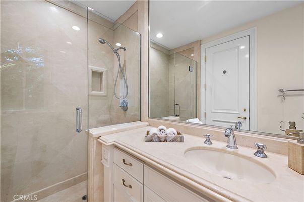 Bathroom, Dual Sink Vanities, Glass Shower, Interior, Recessed Lighting