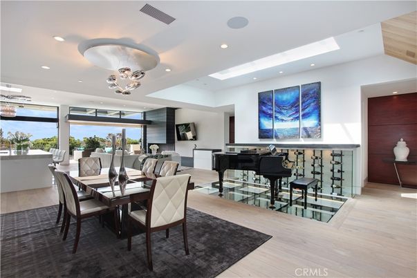 Dining room, Interior, Living room, Piano, Recessed Lighting, Wood Texture Flooring