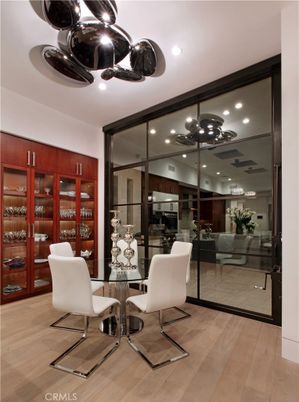 Dining room, Interior, Living room, Pendant Lights, Recessed Lighting, Wood Texture Flooring