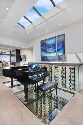 Glass Ceilings, Interior, Piano, Recessed Lighting, Wine Storage, Wood Texture Flooring
