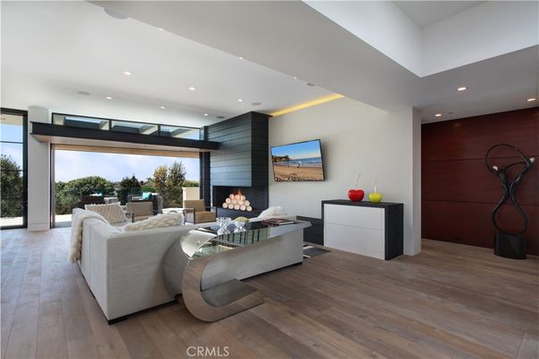 Fireplace, Interior, Living room, Recessed Lighting, Wood Texture Flooring, Wooden Walls