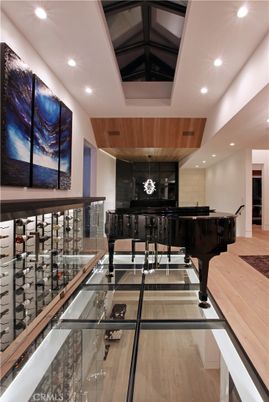 Interior, Pendant Lights, Piano, Recessed Lighting, Wine Storage, Wood Texture Flooring
