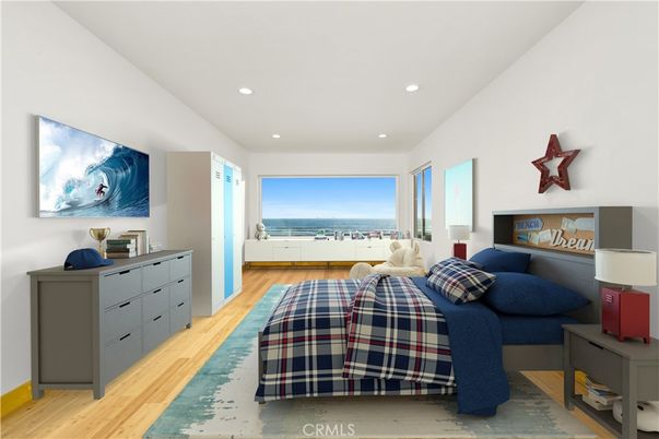 Bedroom, Interior, Recessed Lighting, Water, Wood Texture Flooring
