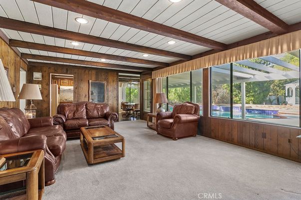 Interior, Living room, Recessed Lighting, Wooden Beams, Wooden Walls