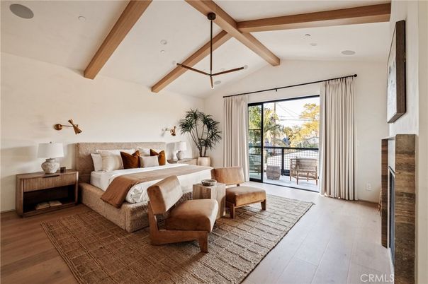 Bedroom, Interior, Recessed Lighting, Wooden Beams, Wood Texture Flooring