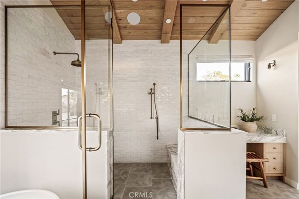 Bathroom, Glass Shower, Interior, Wooden Beams, Wooden Ceilings