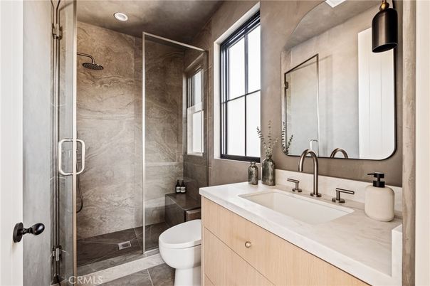 Bathroom, Glass Shower, Interior, Marble Walls, Recessed Lighting