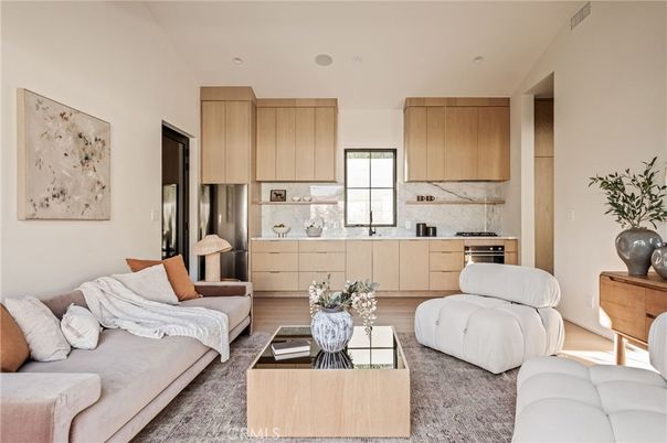 Interior, Kitchen, Living room, Recessed Lighting, Stainless Steel Appliances, Wood Texture Flooring