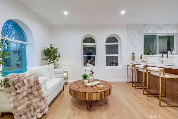 Interior, Marble Walls, Recessed Lighting, Wood Texture Flooring