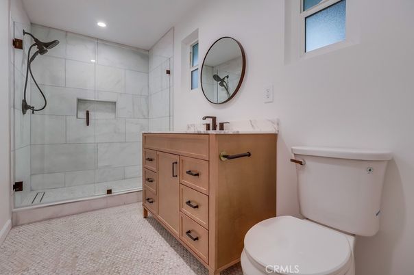 Bathroom, Glass Shower, Interior, Marble Walls, Recessed Lighting