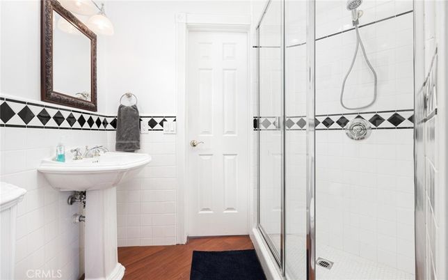 Bathroom, Glass Shower, Interior, Wood Texture Flooring