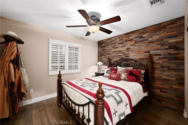 Bedroom, Interior, Stone Walls, Wood Texture Flooring