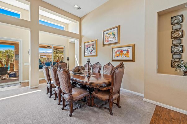 Dining room, Interior, Recessed Lighting, Wood Texture Flooring