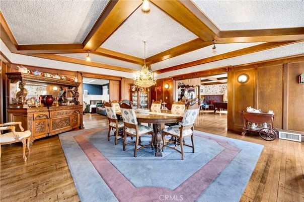 Chandelier, Dining room, Interior, Piano, Wooden Beams, Wood Texture Flooring