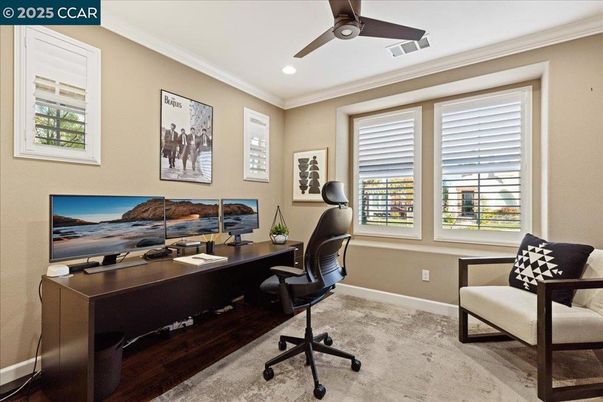 Home Office, Interior, Recessed Lighting, Wood Texture Flooring