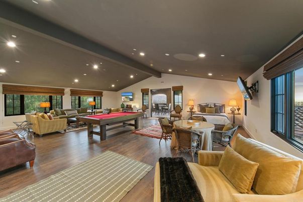 Billiard Table, Dining room, Game Room, Interior, Living room, Recessed Lighting, Wood Texture Flooring