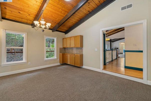Chandelier, Empty room, Interior, Wooden Beams, Wooden Ceilings, Wood Texture Flooring