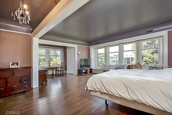 Bedroom, Chandelier, Interior, Wood Texture Flooring