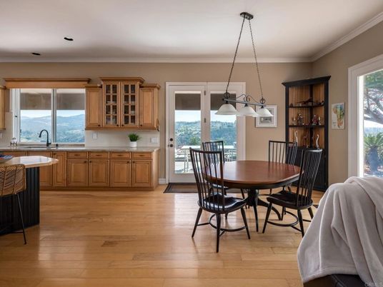 Dining room, Interior, Kitchen, Pendant Lights, Wood Texture Flooring