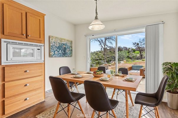 Dining room, Interior, Pendant Lights, Wood Texture Flooring