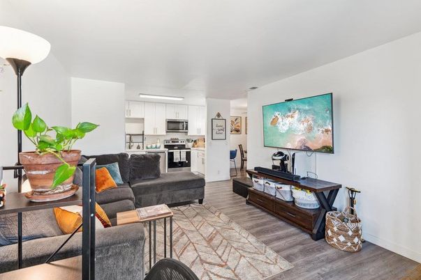 Interior, Kitchen, Living room, Stainless Steel Appliances, Wood Texture Flooring