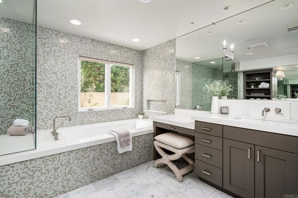 Bathroom, Glass Shower, Interior, Marble, Recessed Lighting