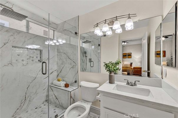 Bathroom, Dual Sink Vanities, Glass Shower, Interior, Marble Walls