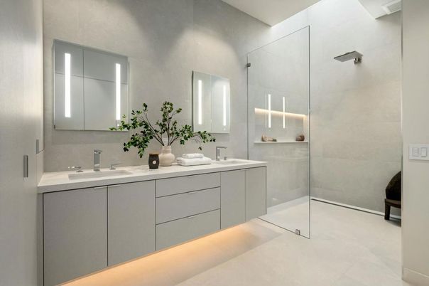 Bathroom, Dual Sink Vanities, Glass Shower, Interior