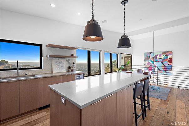 Interior, Kitchen, Pendant Lights, Recessed Lighting, Water, Wood Texture Flooring