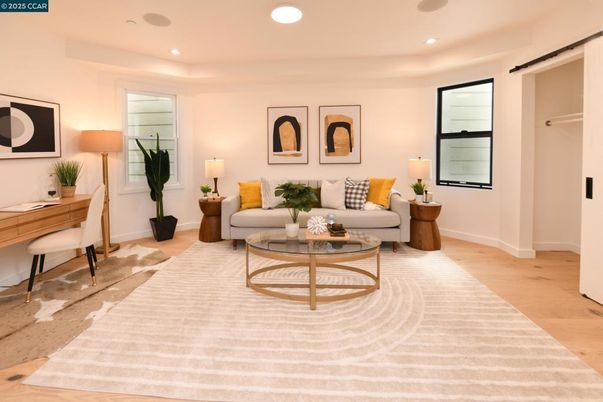 Home Office, Interior, Living room, Recessed Lighting, Wood Texture Flooring