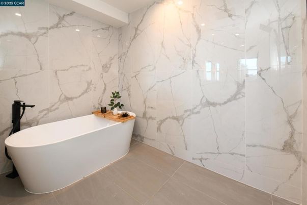 Bathroom, Free Standing Baths, Interior, Marble Walls, Recessed Lighting