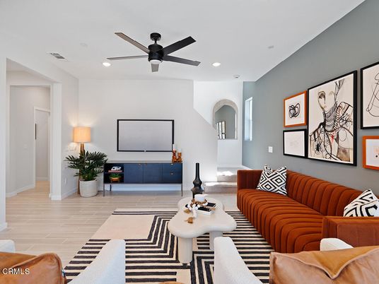Interior, Living room, Projection Screen, Recessed Lighting, Wood Texture Flooring