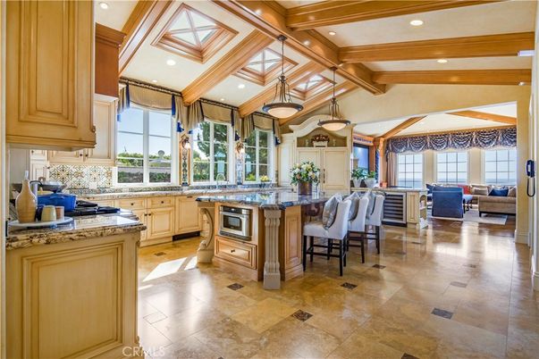 Dining room, Interior, Kitchen, Living room, Pendant Lights, Recessed Lighting, Wooden Beams