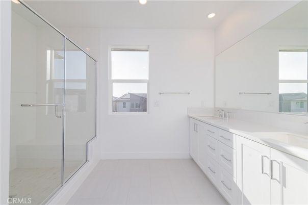 Bathroom, Dual Sink Vanities, Glass Shower, Interior, Recessed Lighting