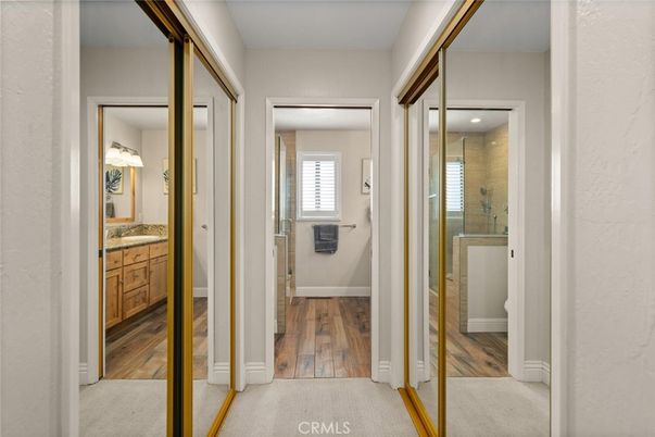 Bathroom, Glass Shower, Interior, Recessed Lighting, Wood Texture Flooring