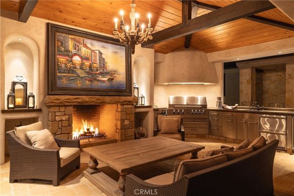 Chandelier, Fireplace, Interior, Living room, Wooden Beams, Wooden Ceilings