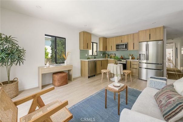 Interior, Kitchen, Living room, Stainless Steel Appliances, Wood Texture Flooring