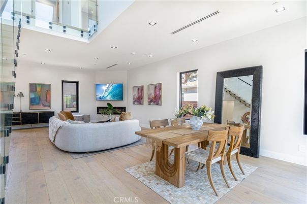 Dining room, Interior, Living room, Recessed Lighting, Wood Texture Flooring