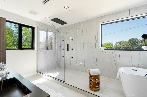 Bathroom, Free Standing Baths, Glass Shower, Interior, Recessed Lighting