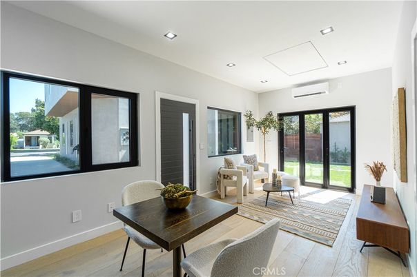 Dining room, Interior, Recessed Lighting, Wood Texture Flooring