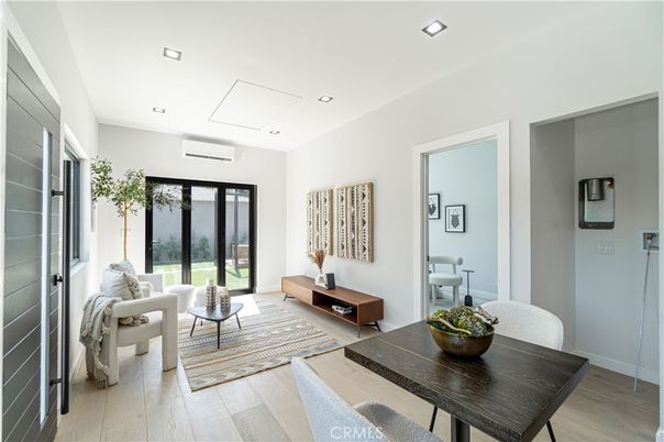 Dining room, Interior, Living room, Recessed Lighting, Wood Texture Flooring