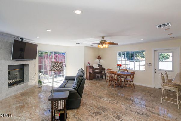 Dining room, Fireplace, Interior, Living room, Piano, Recessed Lighting