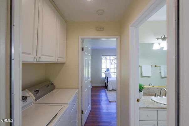 Bathroom, Bedroom, Interior, Recessed Lighting, Utility Closets, Washer, Wood Texture Flooring