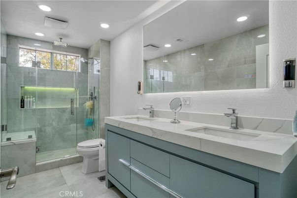 Bathroom, Dual Sink Vanities, Glass Shower, Interior, Recessed Lighting