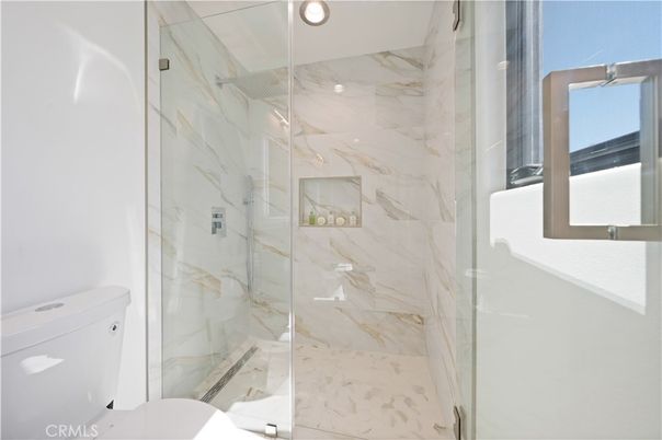 Bathroom, Glass Shower, Interior, Marble Walls, Recessed Lighting
