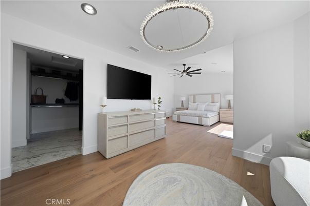 Bedroom, Interior, Marble, Recessed Lighting, Wood Texture Flooring