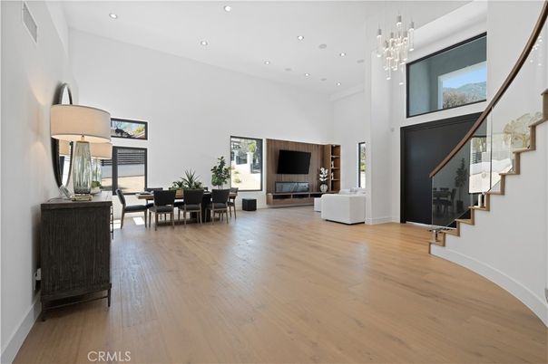 Dining room, Interior, Pendant Lights, Recessed Lighting, Wood Texture Flooring